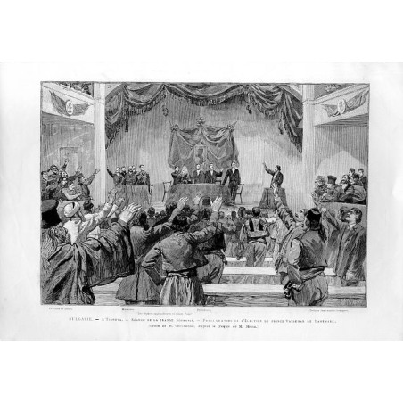 Bulgarie. A Tirnova. Séance de la Grande Sobranié. Proklamation de l'élection du Valdemar de Danemark. Dessin de M. Chelmonski,