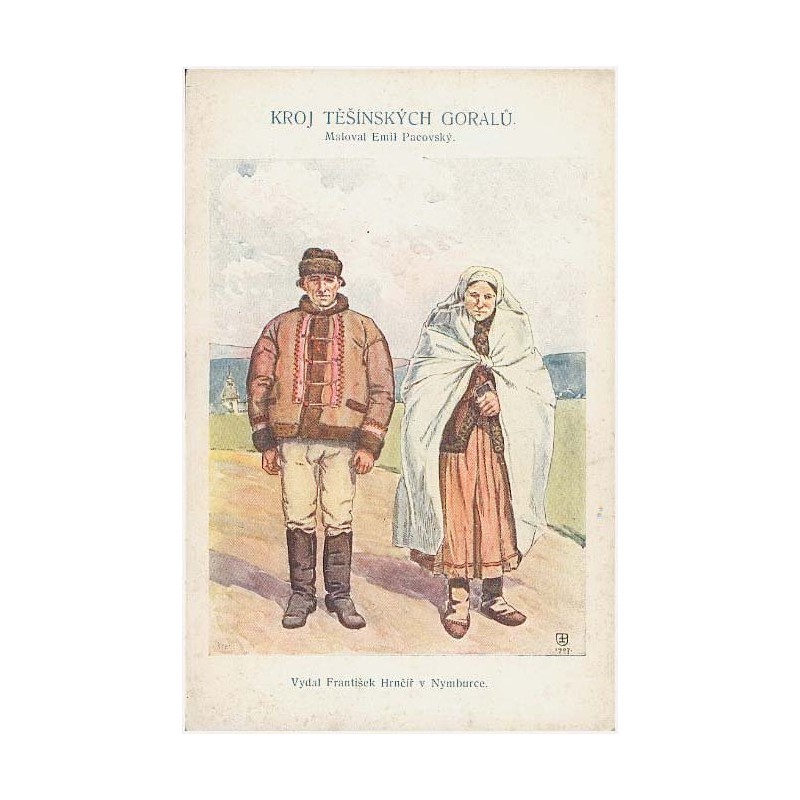 Kroj Tešinských Goralů. Maloval Emil Pacovský. [monogram wiązany] 1907