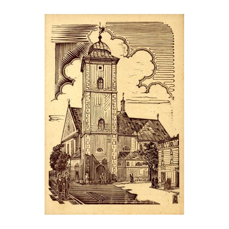 Rzeszów. Kościół parafialny 1944 r. oryginalny drzeworyt opr. Kiernas Bol. / "RZESZÓW KOŚCIÓŁ PARAFIALNY 1944.R. ORYG. DRZEWORYT