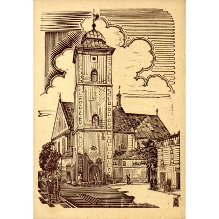 Rzeszów. Kościół parafialny 1944 r. oryginalny drzeworyt opr. Kiernas Bol. / "RZESZÓW KOŚCIÓŁ PARAFIALNY 1944.R. ORYG. DRZEWORYT