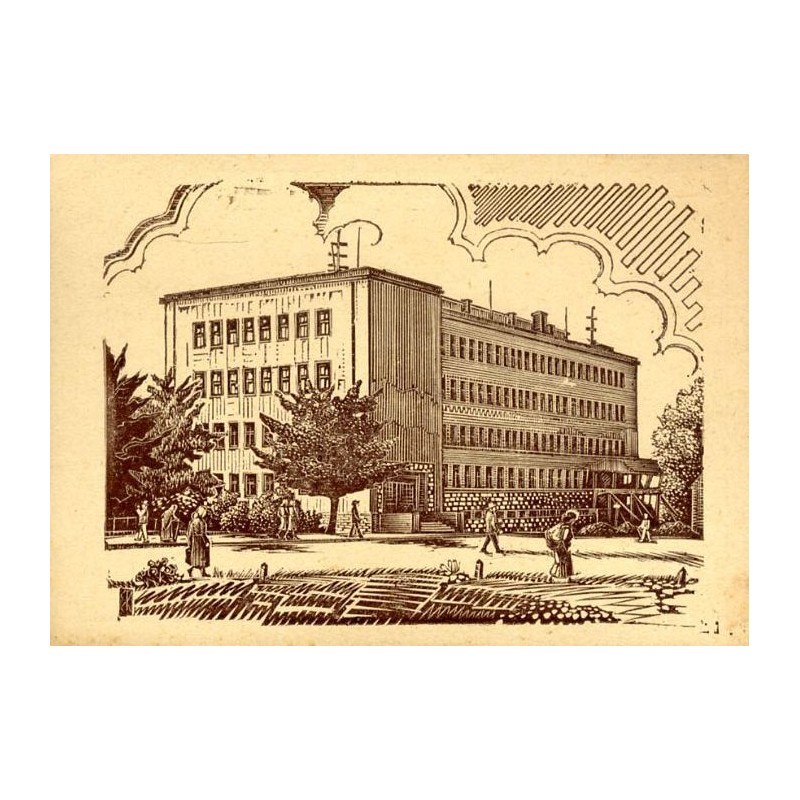 Rzeszów. Gmach Poczty 1944 r. oryginalny drzeworyt opr. Kiernas B. / "RZESZÓW GMACH POCZTY 1944.R. ORYG. DRZEWORYT OPR. KIERNAS