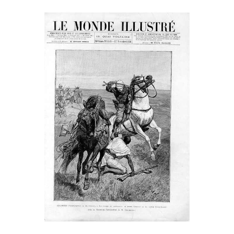 Colonies Françaises. Sénégal. Le combat du Lieutenant de Spahis Chauvet et du Damel Samba-Lawbé prés de Térouane. Composition de