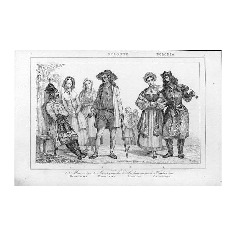 Typy polskie i litewskie / "POLOGNE. 54 1. Mazoviens, 2. Montagnards, 3. Lithuaniens, 4. Krakoviens. Mazovienses. Montaneses. Li
